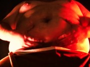 Bear in Overalls shakes belly, moans and strips