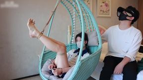 Barefoot College Student Girlfriend, Feet Suspended with Ropes, Hands Handcuffed