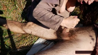 Outdoor Blowjob by MILF Ends With Handjob Squeezing Out Every Last Drop (Slow Motion Cumshot)