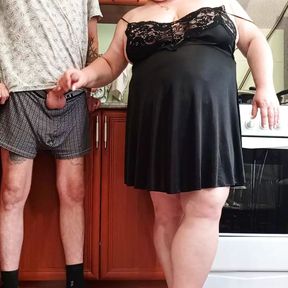 before lunch, my stepmom jerks off my dick to a cumshot