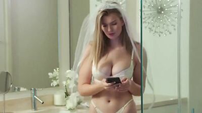 Gorgeous blonde bride mounted on a massive black cock and railed