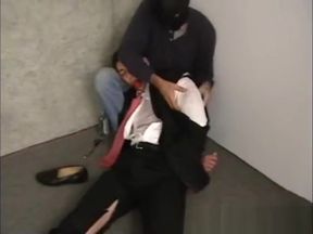 Suit bondage. Sexy dude bound &amp;amp; gagged by masked man