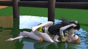 Daisy Mamaries and Moon Boobs Catfight for cock