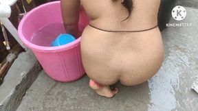 Indian House Wife Bathing