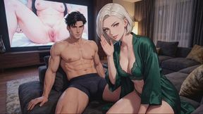 Bisexual Encouragement Stories #23: Stroking My Alpha's Huge Cock on the Big Screen