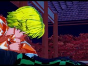 Zenitsu wraps his legs around Tanjiro and lets him cum in his ass - Demon Slayer Hentai.