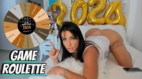 Sexy latina playing the WHEEL OF SEX GAME OIL ON THE BIG BOOBS AND CUM IN MOUTH FACIAL AND TITS