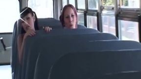 Tattooed Brunette's Steamy Bus Fingering and Licking Session