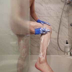 Hair Removal in Blue Latex Gloves