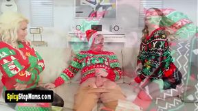 Stepmom and girlfriend surprise with a hot Xmas present - POV