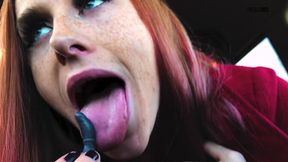Redhead takes on big clit-sucking challenge with micropenis guy in parking lot