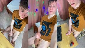 young student home alone with a monster boner and lots of sperm