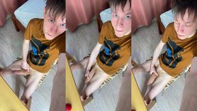 young student home alone with a monster boner and lots of sperm