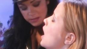 ”Pawg lesbian submits to paddling by mistress in leather”