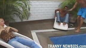 Interracial Bi Threesome: Ebony Trans Babe Moans in Pleasure!
