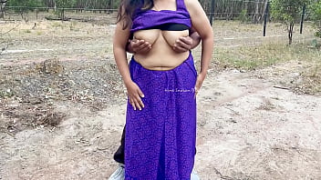 Indian Couple Public Sex - Cute Desi Wife&#039_s Saree Blouse Removed and Boobs Played in Outdoor Village