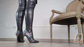 Shoeplay and Walking in Holo High Heel Thigh High Boots (shoe Collection) - Dame Olga 4K (718)