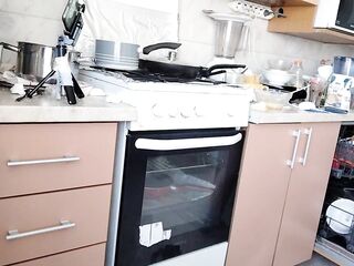 Hawt mamma makes breakfast, shaggy vagina, large melons. Hot woman empty abode, unshaved, large booty.