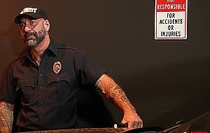 Security guard Drew Sebastian slides both of his hands into their asses