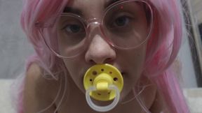 My Stepsister really likes the Pacifier t makes eye contact with you while sucking the pacifier then slaps her big ass and masturbates to orgasm with a vibrator, in between the pacifier is in her mouth