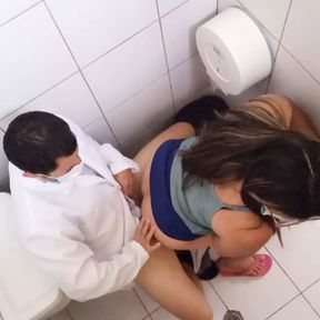 the doctor puts the nurse in the office bathroom and fucks her until she moans with pleasure