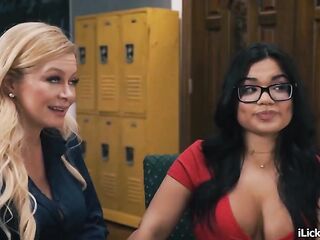 Lesbo stepmom dovefucking stepdaughter in the classroom