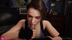 Jill Valentine gets a deepthroat blowjob and teasing in 3D anime