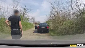 Innocent blonde gets fucked on a park bench by a fake cop