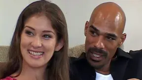 Shy Brunette Moans Loudly Under Black Man's Skillful Touch While Lover Watches