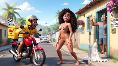 Slim Curvy Brazilian Wife Strips For Motoboy While Husband Watches On Sofa
