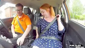 Curvy Ginger Publicly Riding British Driving Teacher