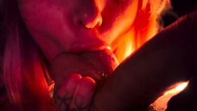 Tattooed slut deep throats with her split tongue sloppy ASMR blowjob cumshot