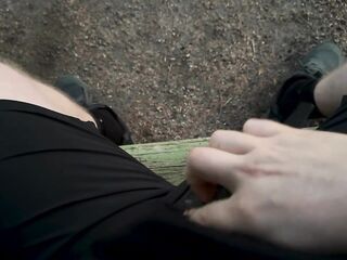Risky cum on a park bench