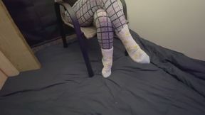 Warm cozy fuzzy sock footjob with cumshot