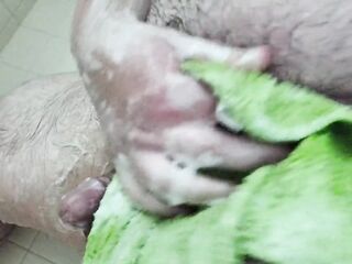 Watch a chubby guy clean his thick jock and big balls