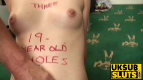 Teen submissive gags on huge cock before rough anal destruction