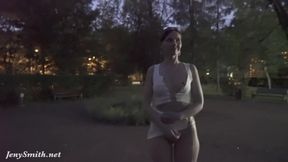 Jeny Smith tests her new suit. Flashing in public