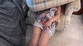 Stepmom is stuck under the ottoman