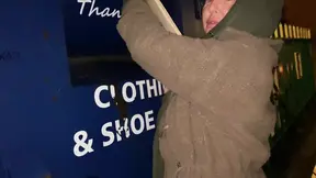 Cracky humiliated while going through bins and gets her tits out