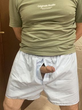 Wanking in my classic boxer shorts - my dick is very wet