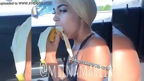 Instagram MiinaMariie Deepthroat cucumber in public