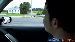 Horny Billy gets on the passenger seat and jerks his dick