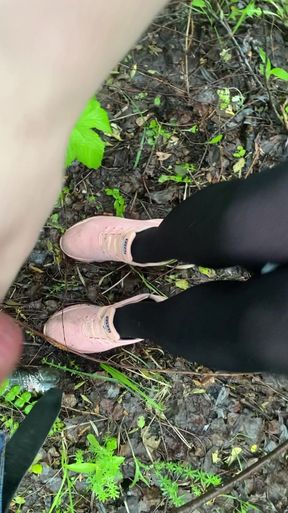 Publicly, in the summer forest, on the face