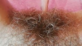 Hairy fetish video big clit hood pulling labia play and wet pussy fingering