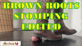 Brown boots: hard cock stomping, bootjob, shoejob, cock trampling, edited version