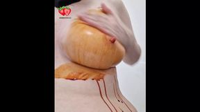 Lesbian Dom tortures perky nipples with needles