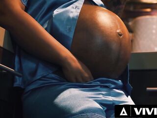 VIVID - Very Preggo Black Queen Gets Screwed Hard on the Kitchen Counter