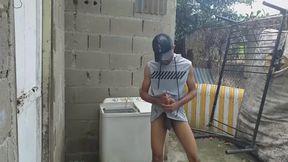 Addicted Vergon Guy Addicted To Jerk Off Masturbates In The Backyard