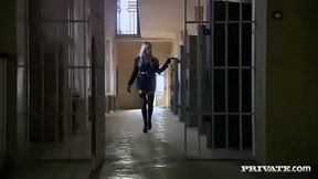 Gorgeous Big Boobed Blonde in Uniform Satisfies Two Jail Birds