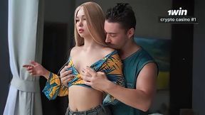 Beautiful Asian female gives blowjob, lean platinum-blonde chick drills and cums - super-hot inexperienced homemade porn!